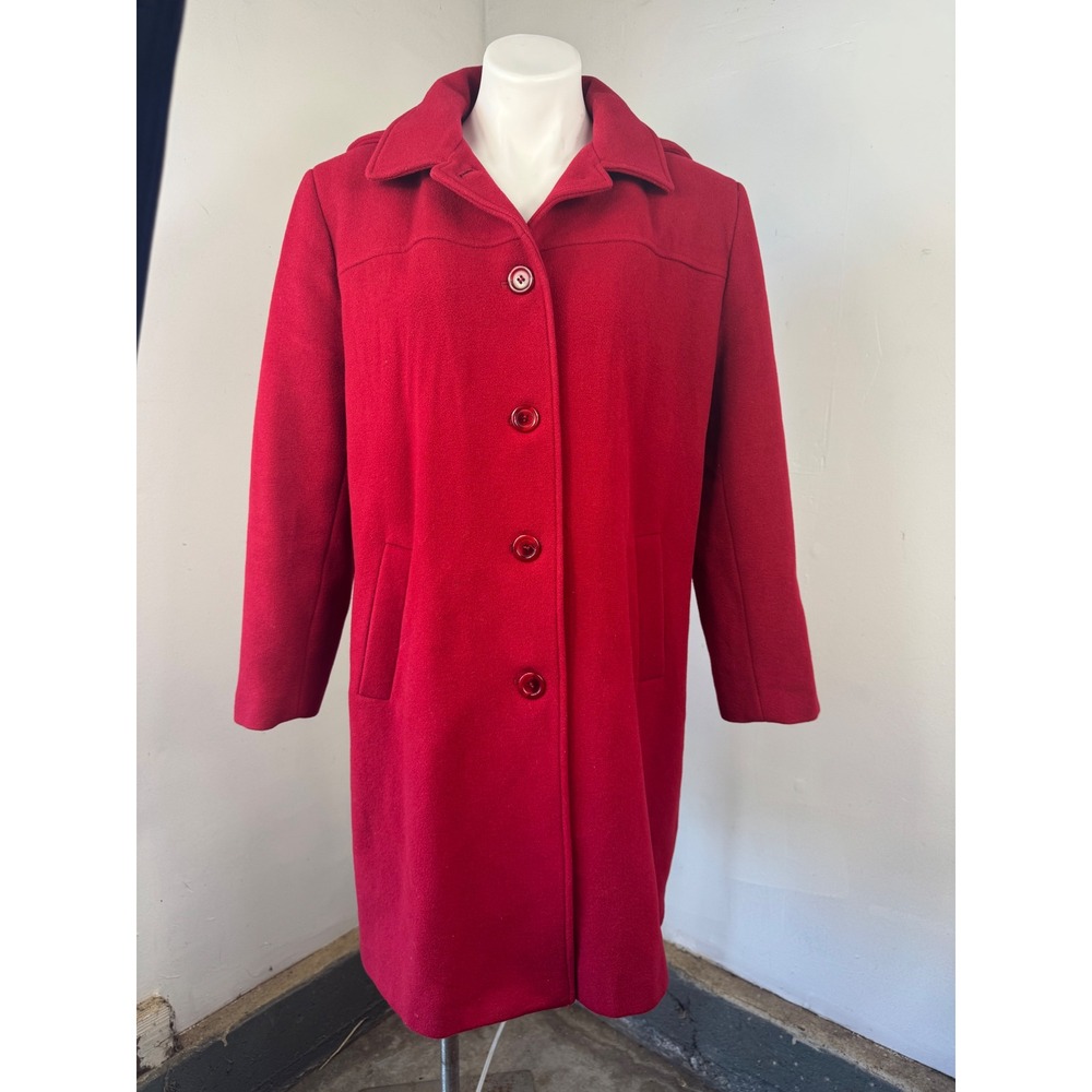Covington Wool Blend Car Coat Women XL 18 Red Detachable Hood Button Front
